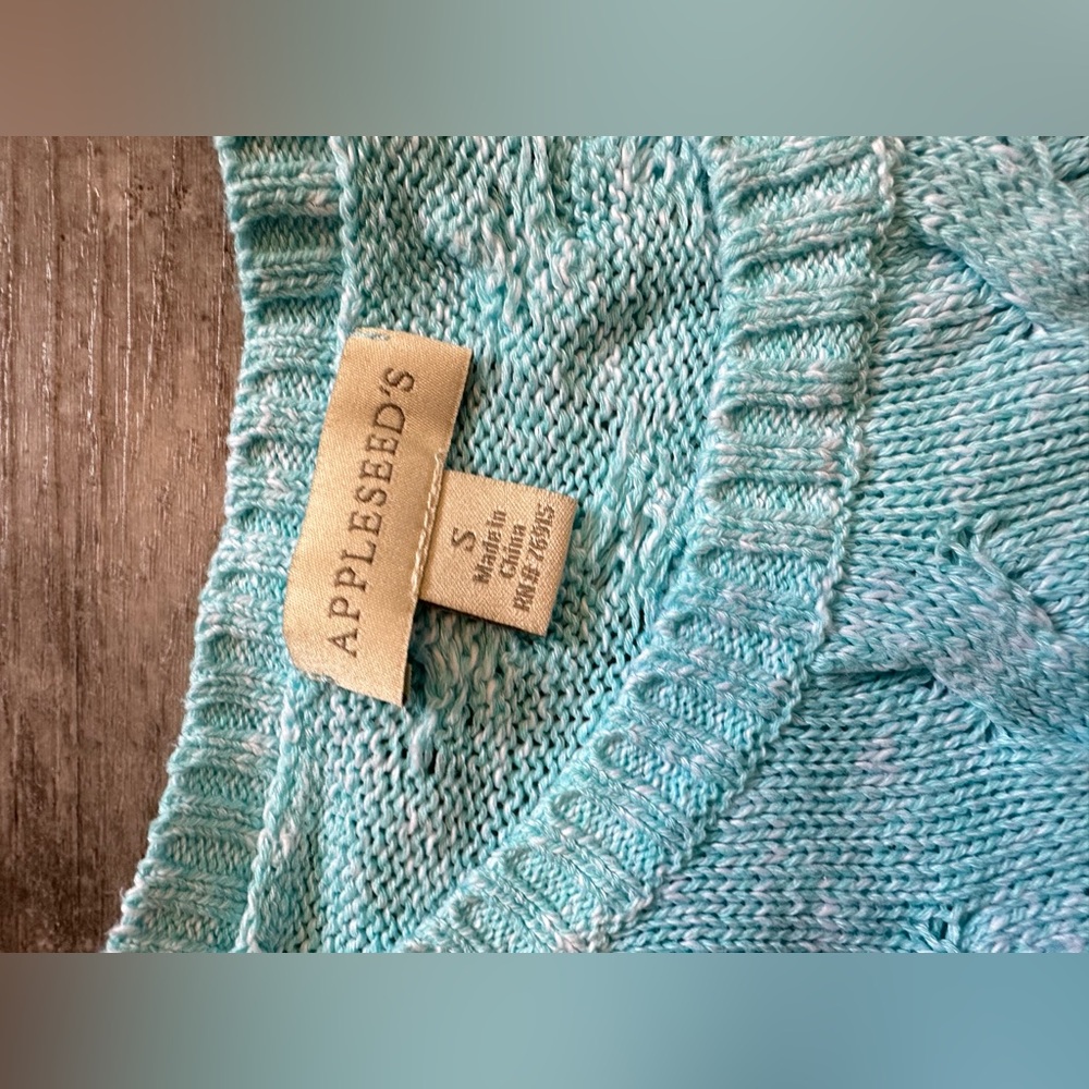 Appleseed's Cable Knit Pullover Sweater Women’s Sz Small Blue And White Cotton - Picture 6 of 8